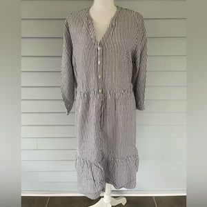 XL Gray/White Striped 3/4 Sleeve Button Front Old Navy Swing Dress
